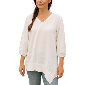 Kleen Large White 100% Linen Asymmetrical Oversized Shirt
